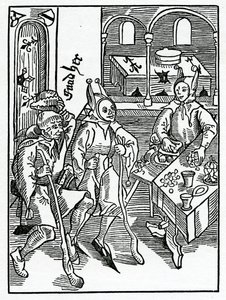 AuaryceまたはCouetyseおよびprodygalyteのうち、1874年に発行された版からのアレクサンダーバークレーの「The Ship of Fools」の英語訳のイラスト 作： German School